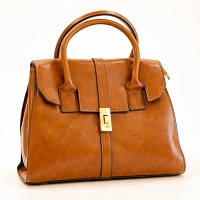 Classic Cognac Brown Structured Handbag with Gold Turn-Lock